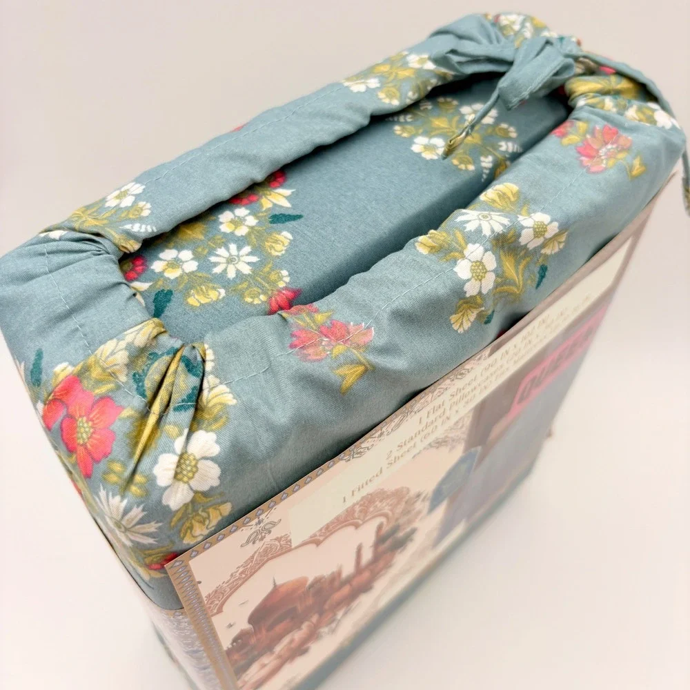 Amrita Sen Queen 4 Piece Sheet Set‎ Blue Floral Brushed Microfiber Made in India